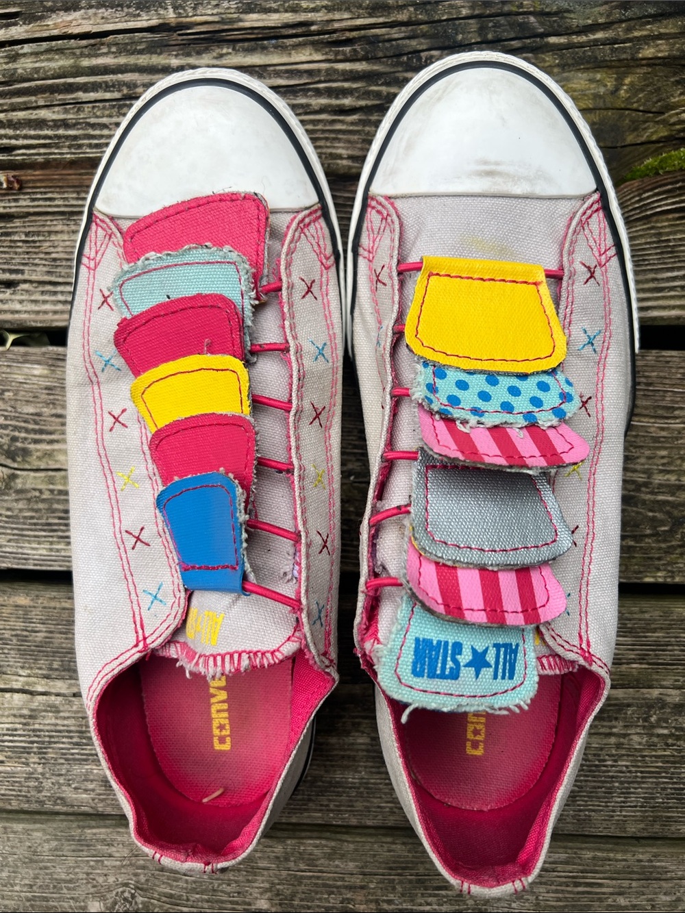 Converse Pink Canvas Slip-On Sneakers with Multi-Color Straps
